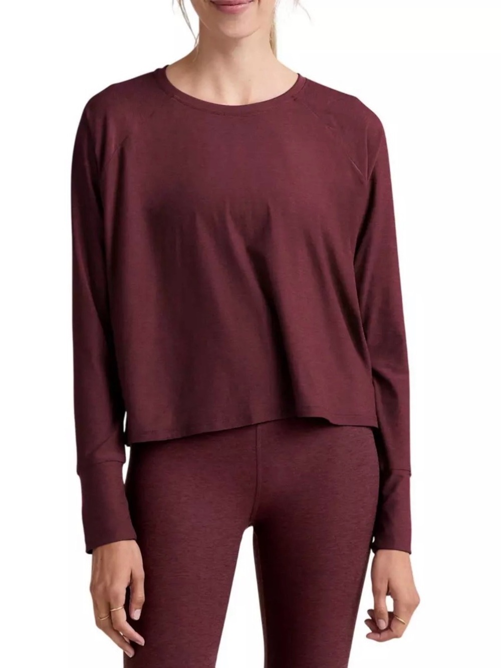 Beyond Yoga Featherweight Daydreamer Long Sleeve Shirt Size L Burgundy Heather